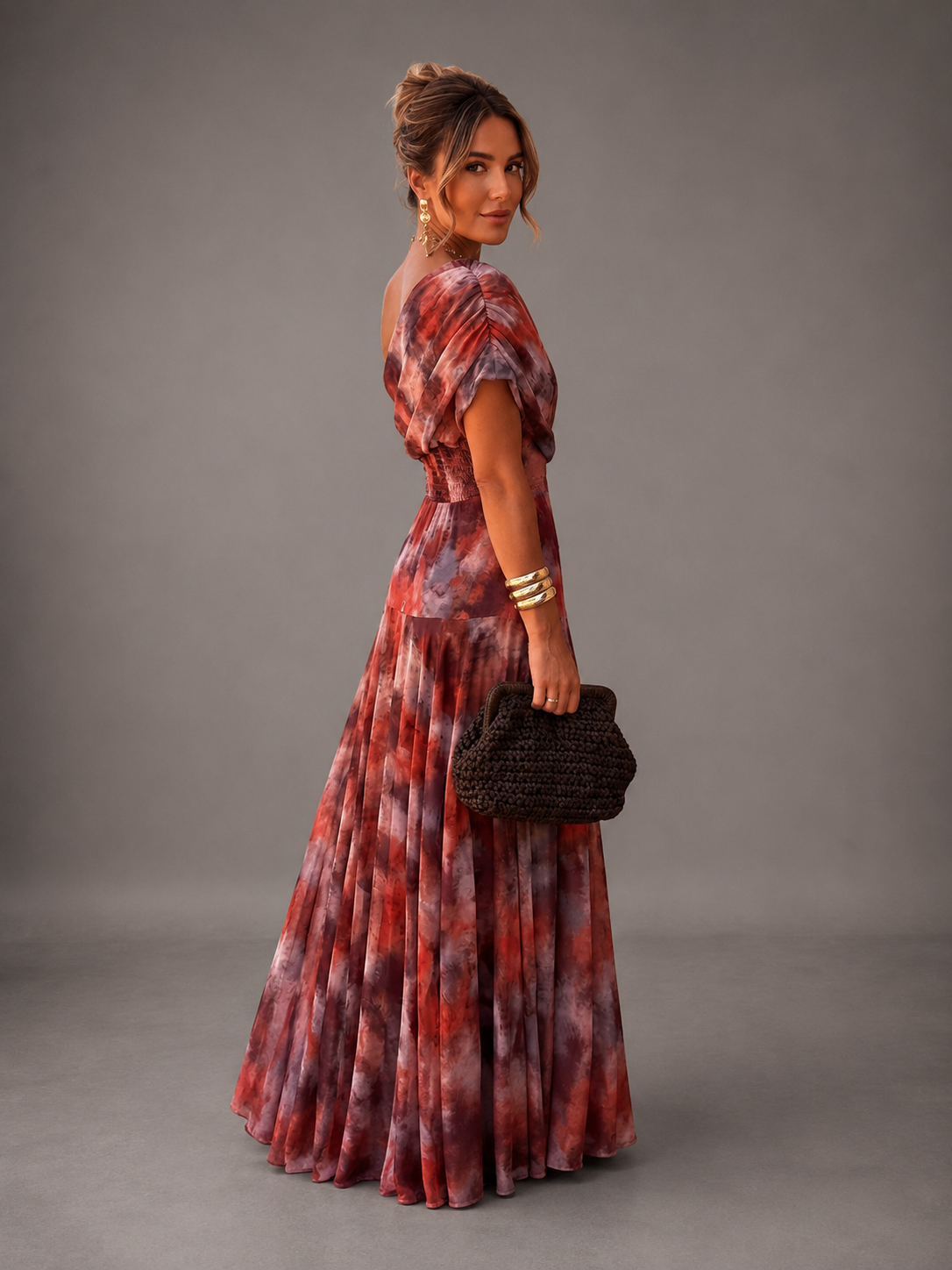 Valentina | Watercolor Off-Shoulder Maxi Dress for Women