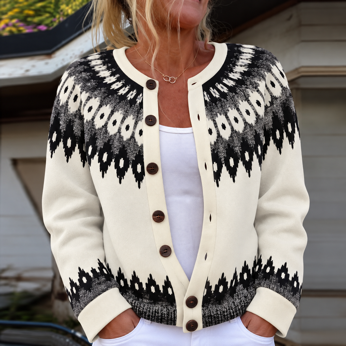 Junella | Two-Tone Knit Cardigan