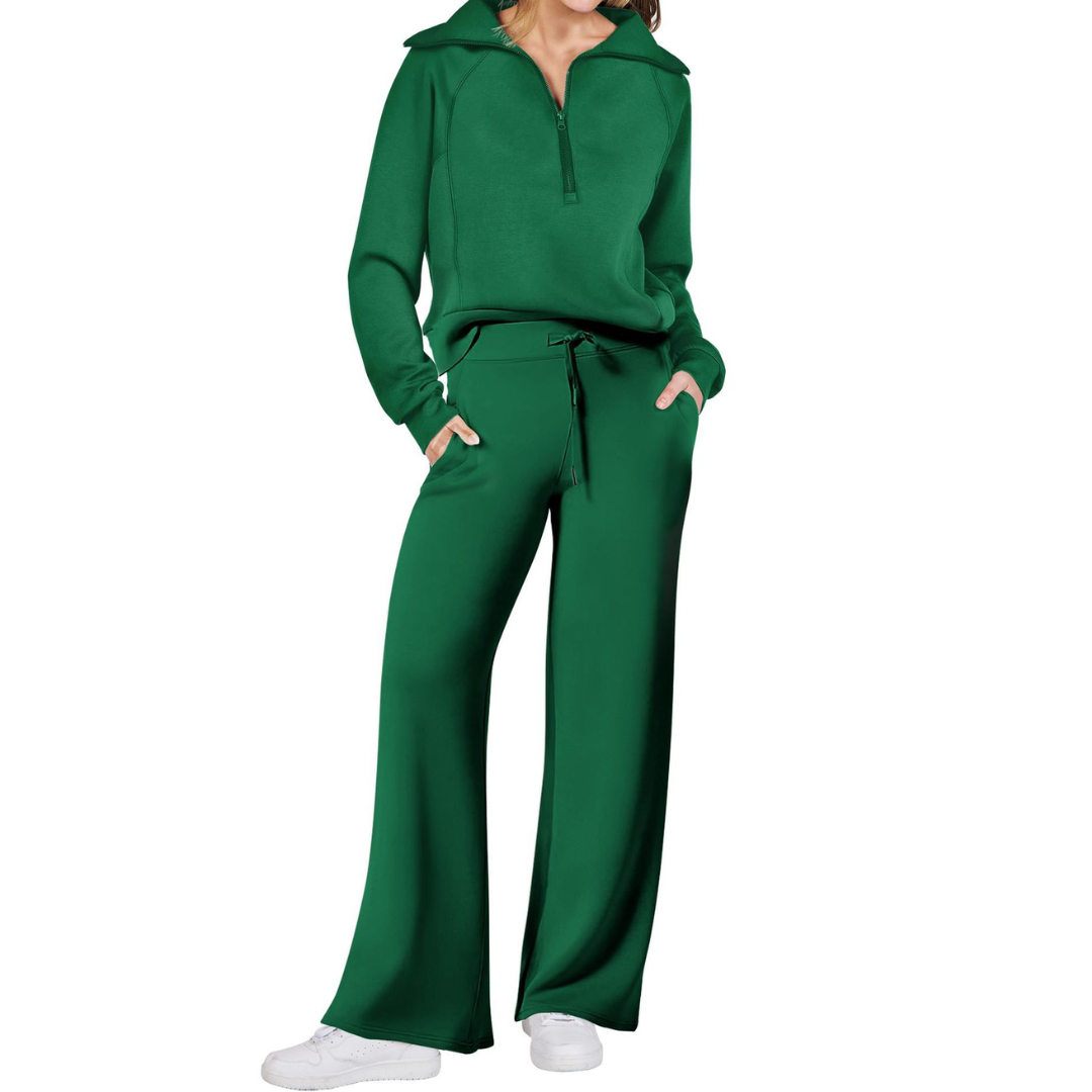 Maya | Half-Zip Pullover and Wide-Leg Pants Two-Piece Set for Women