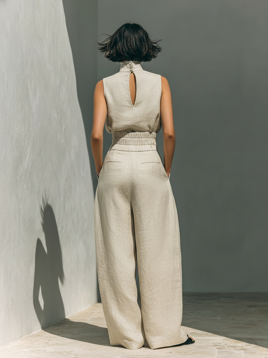 Maria | Cotton Linen Tank Top & Wide-Leg Pants Set for Women
