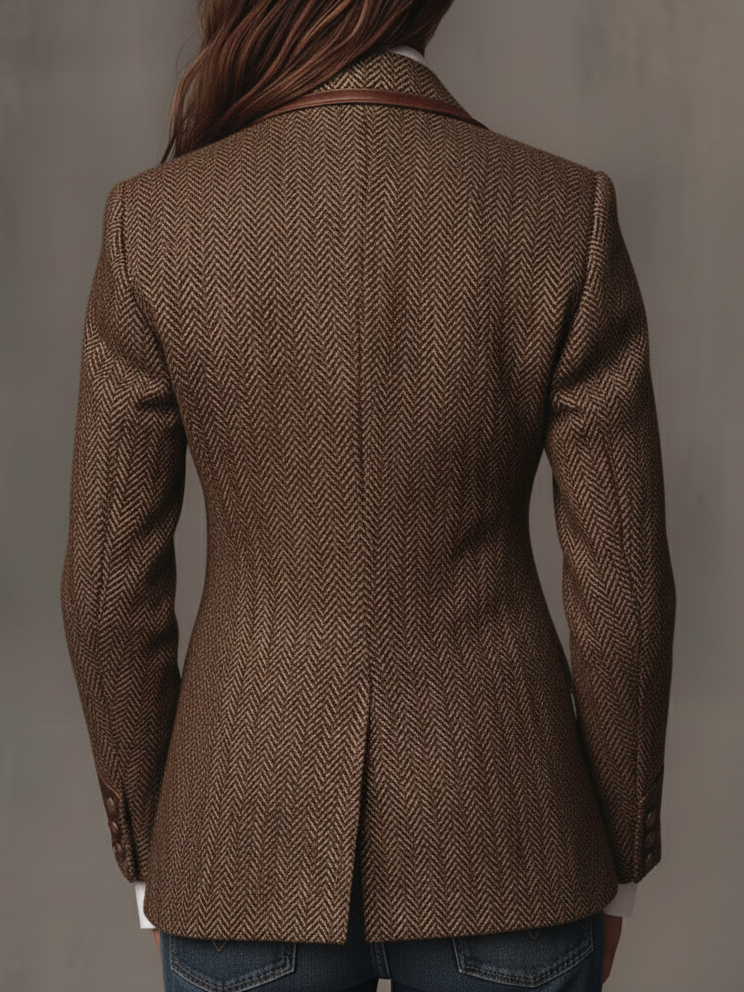 Elara | Herringbone Print Panel Blazer for Women