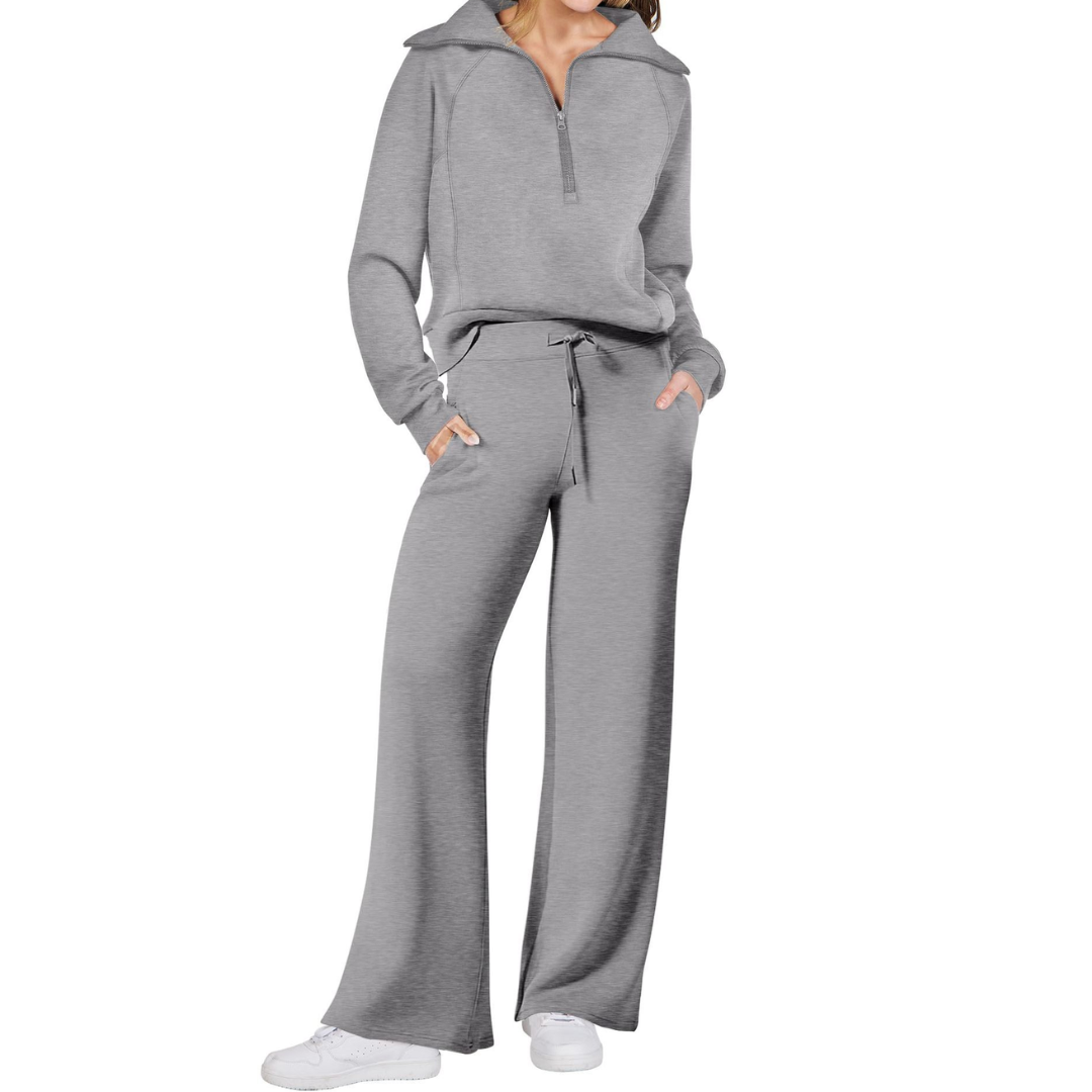 Maya | Half-Zip Pullover and Wide-Leg Pants Two-Piece Set for Women