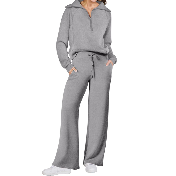 Maya | Half-Zip Pullover and Wide-Leg Pants Two-Piece Set for Women