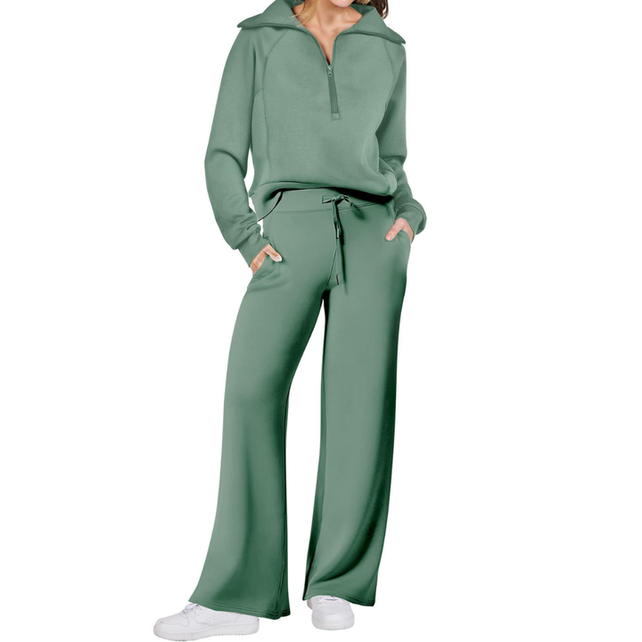 Maya | Half-Zip Pullover and Wide-Leg Pants Two-Piece Set for Women