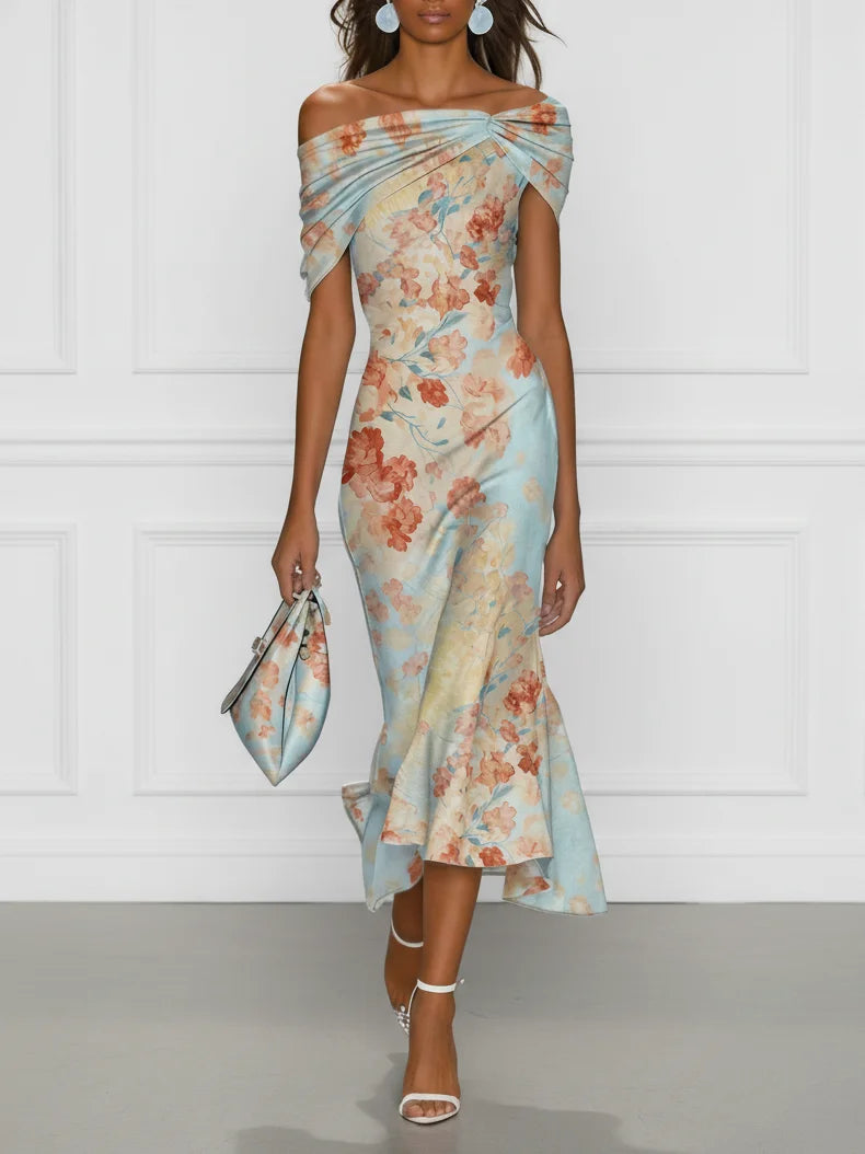Vittoria | Off-Shoulder Floral Mermaid Midi Dress for Women