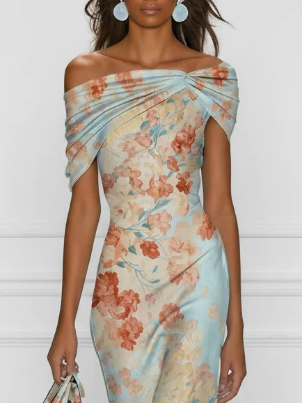 Vittoria | Off-Shoulder Floral Mermaid Midi Dress for Women