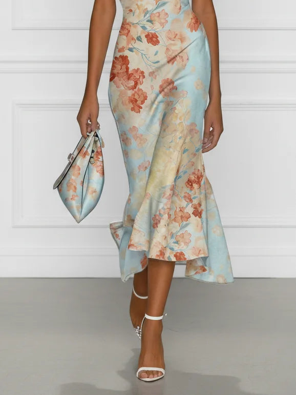 Vittoria | Off-Shoulder Floral Mermaid Midi Dress for Women