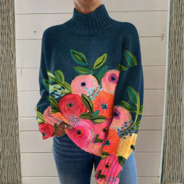 Alice | Floral Embroidered Turtleneck Knit Sweater