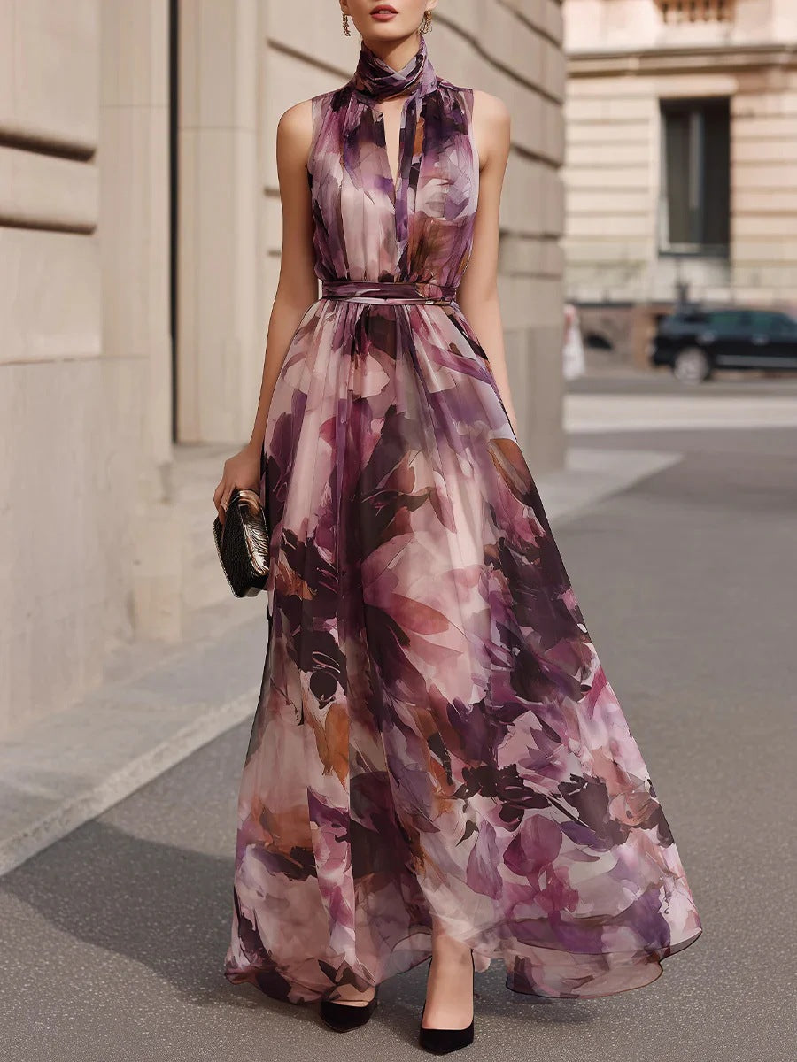 Seraphina | Floral Tie-Neck Belted Maxi Dress for Women