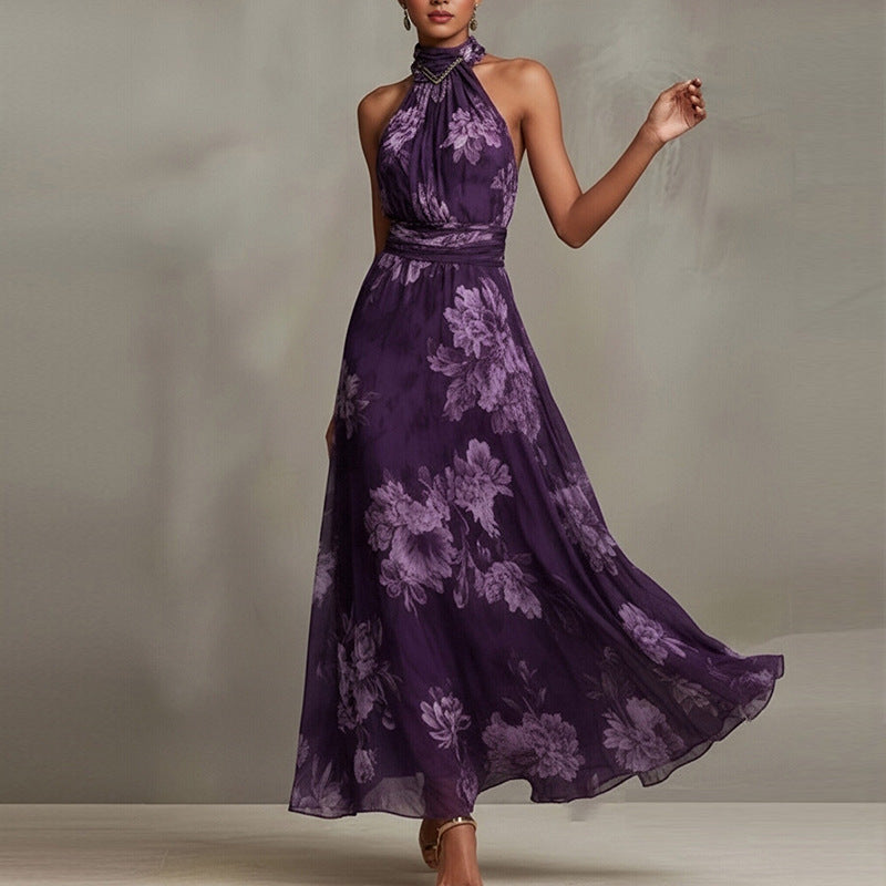 Elara | Floral Halter-Neck Maxi Dress for Women