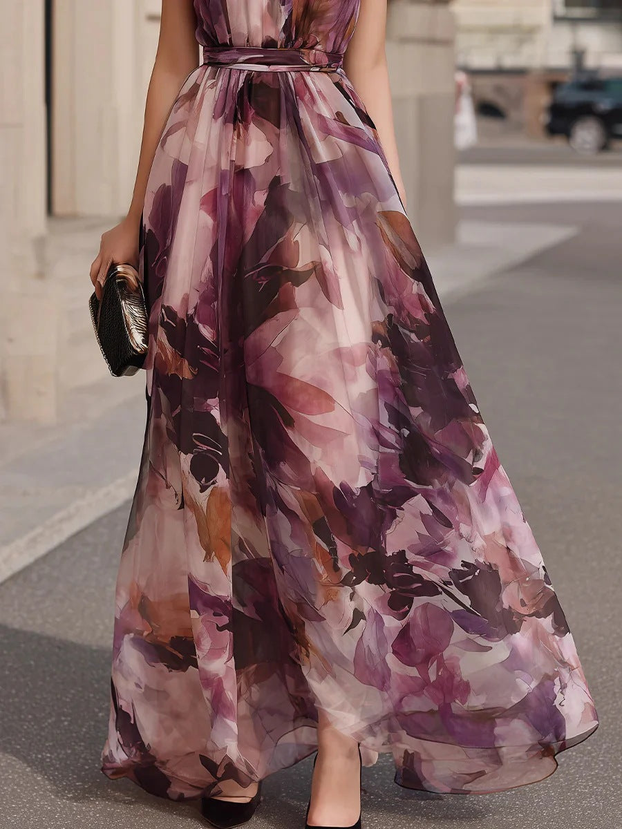 Seraphina | Floral Tie-Neck Belted Maxi Dress for Women