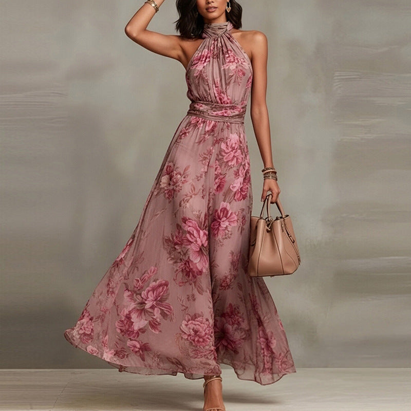 Elara | Floral Halter-Neck Maxi Dress for Women