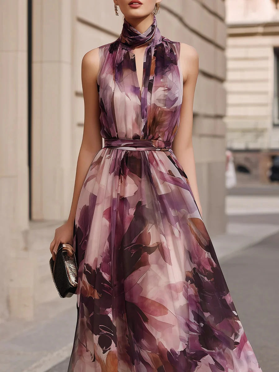 Seraphina | Floral Tie-Neck Belted Maxi Dress for Women