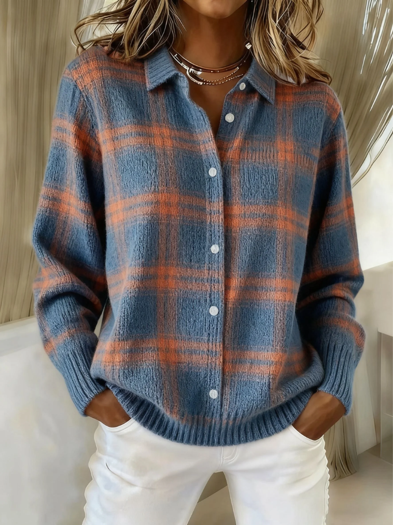 Zafira | Blue Check Knit Cardigan for Women