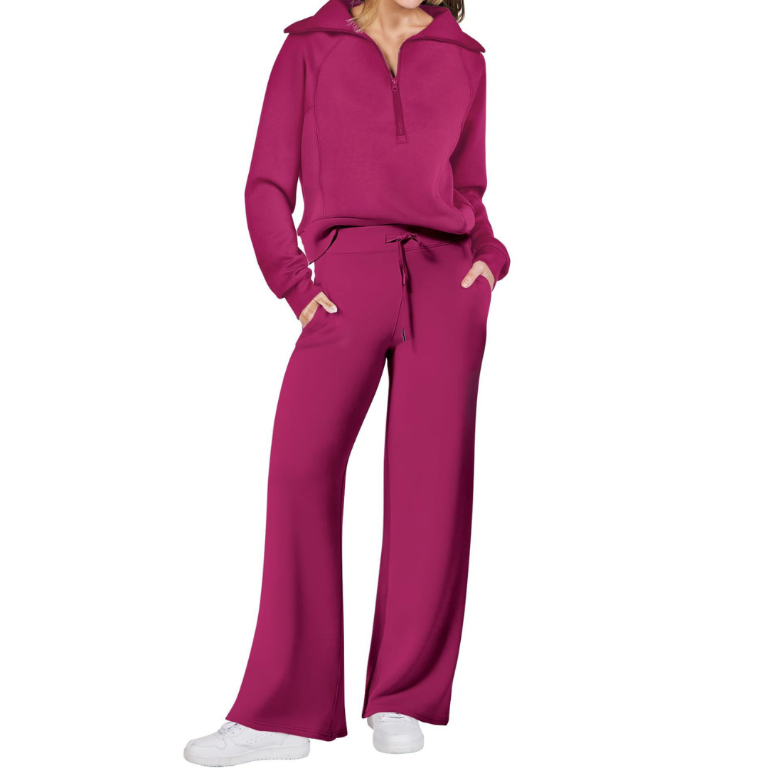 Maya | Half-Zip Pullover and Wide-Leg Pants Two-Piece Set for Women