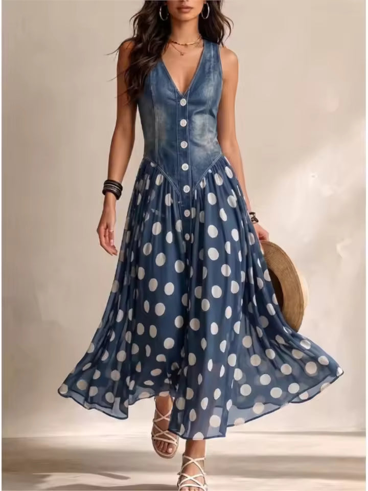 Juliette | Polka Dot Chiffon Button Maxi Dress for Women