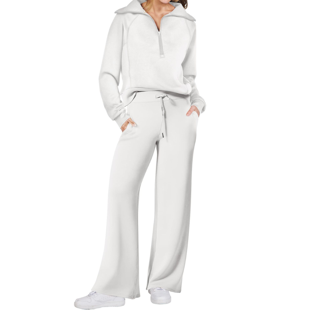 Maya | Half-Zip Pullover and Wide-Leg Pants Two-Piece Set for Women
