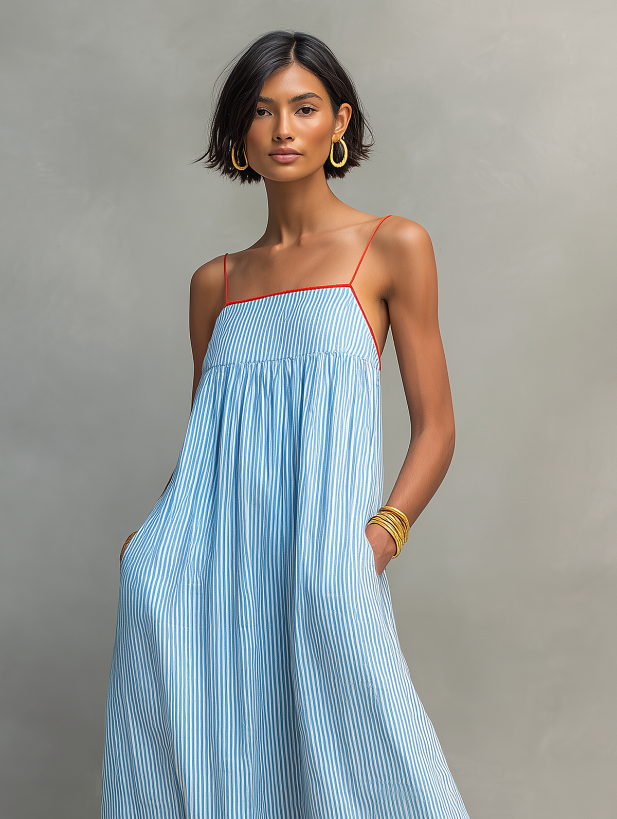 Celina | Striped Contrast-Trim Maxi Dress