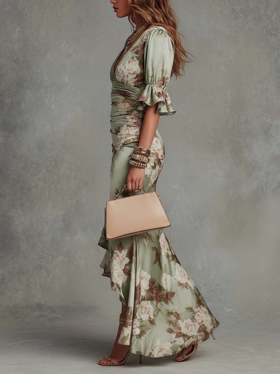 Vivienne | Bell Sleeve Satin Maxi Dress for Women