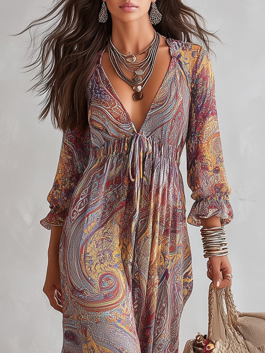 Emeline | Paisley Print Chiffon Maxi Dress for Women