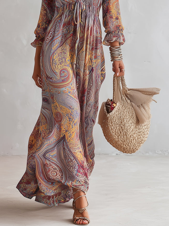 Emeline | Paisley Print Chiffon Maxi Dress for Women