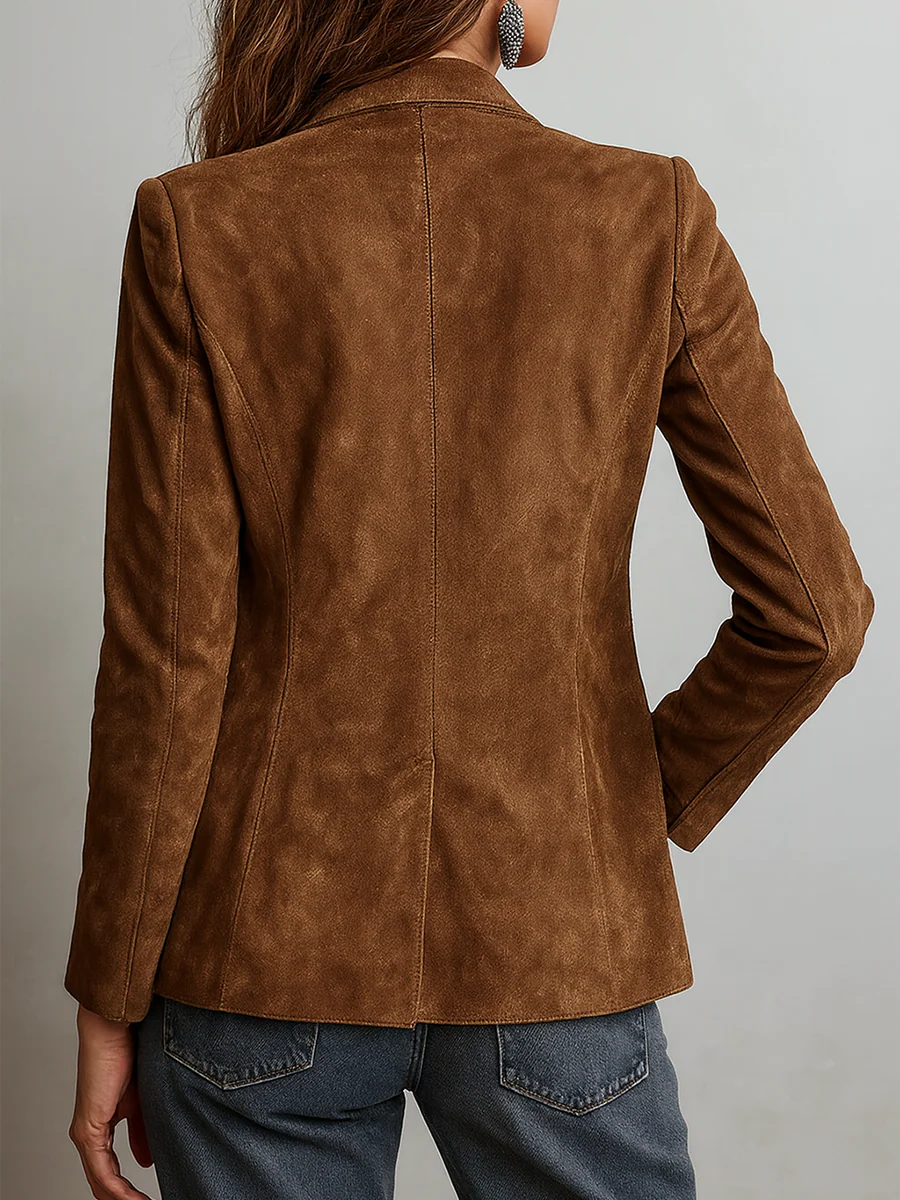 Verona | Brown Contrast-Stitch Tailored Blazer for Women