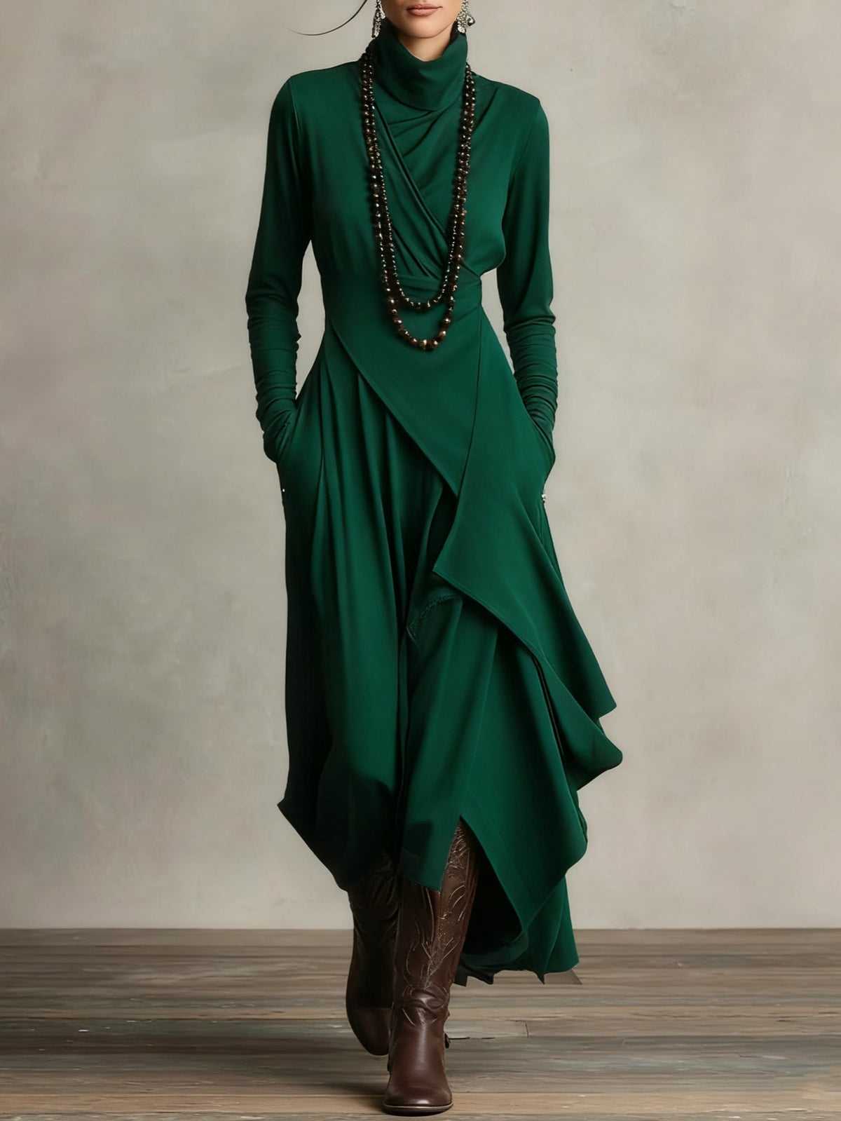 Genevieve | Turtleneck Draped Maxi Dress for Women