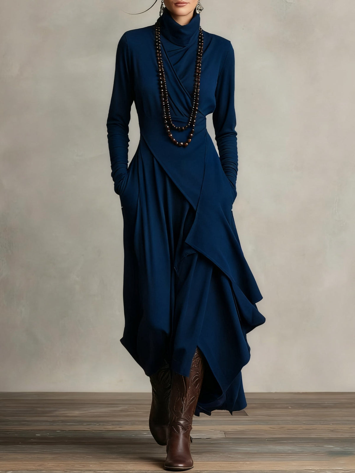Genevieve | Turtleneck Draped Maxi Dress for Women