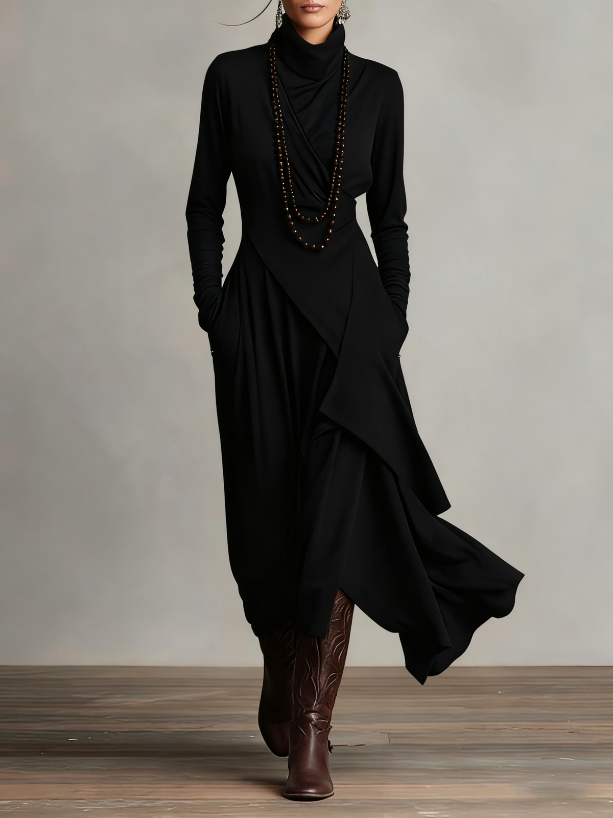 Genevieve | Turtleneck Draped Maxi Dress for Women