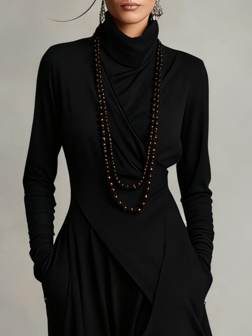 Genevieve | Turtleneck Draped Maxi Dress for Women