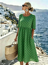 Harper | Emerald Polka Dot Midi Dress for Women