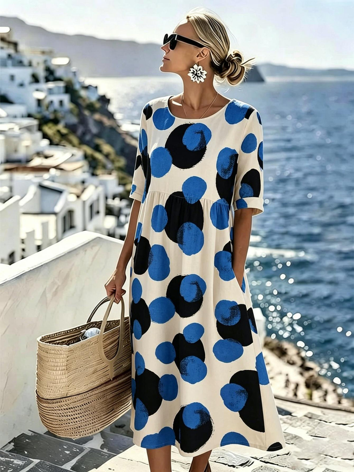 Celeste | Coastal Polka Dot Midi Dress for Women