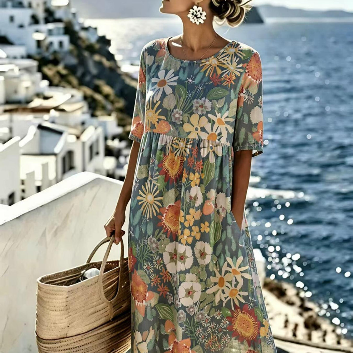 Evie | Elegant Floral Summer Midi Dress for Women