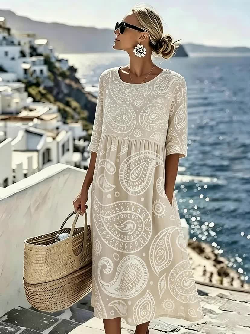 Amelie | Paisley Breeze Print Midi Dress for Women