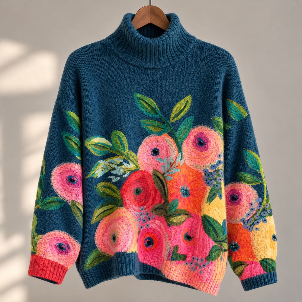 Alice | Floral Embroidered Turtleneck Knit Sweater