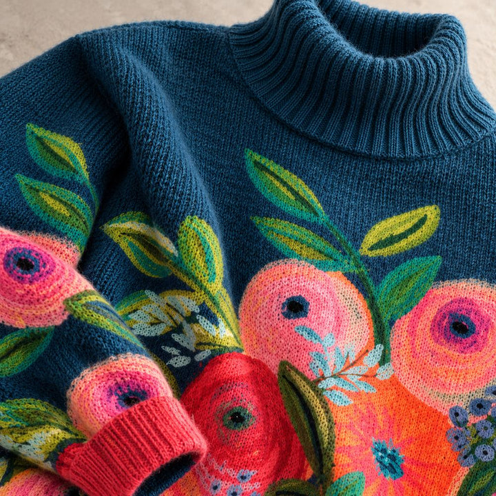 Alice | Floral Embroidered Turtleneck Knit Sweater