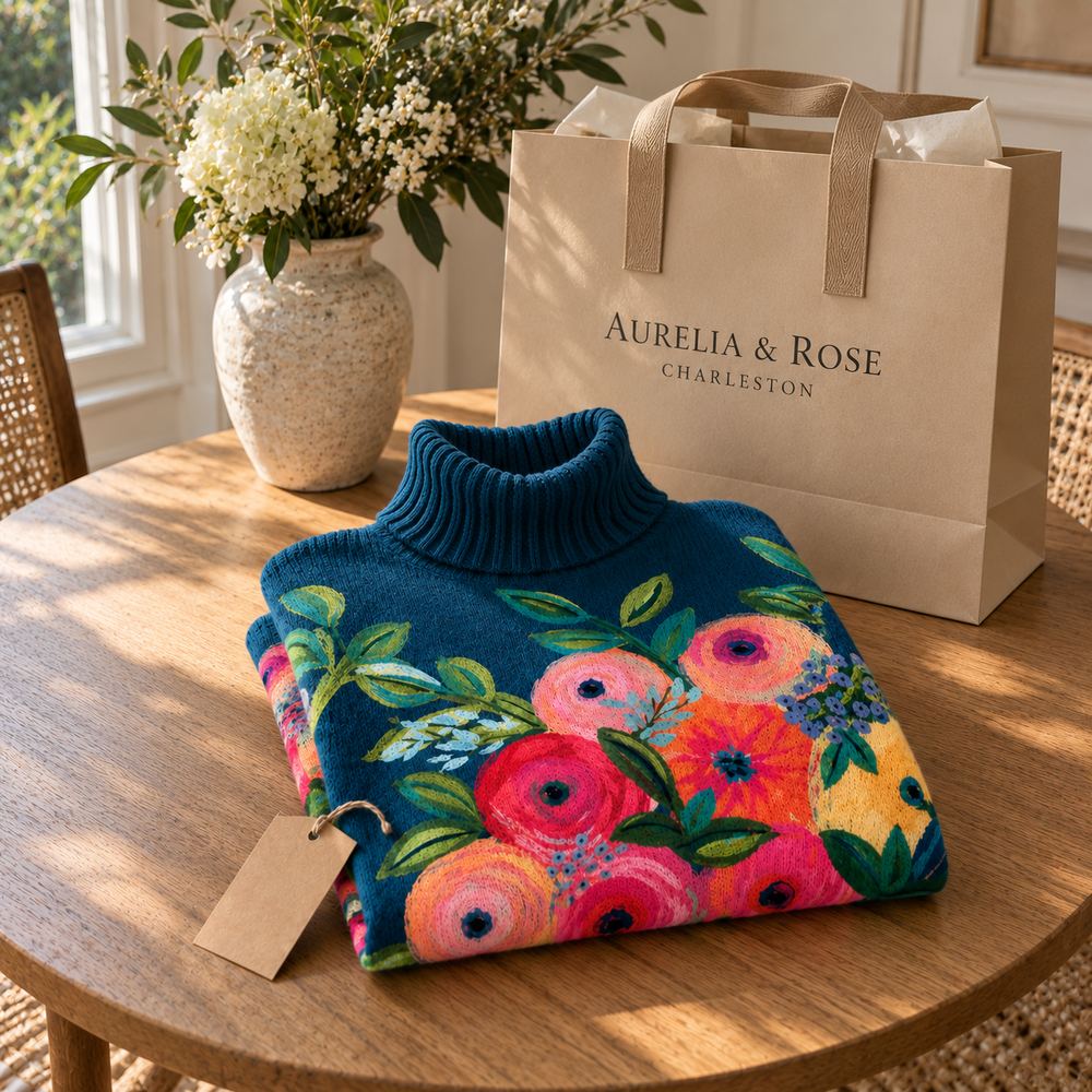 Alice | Floral Embroidered Turtleneck Knit Sweater