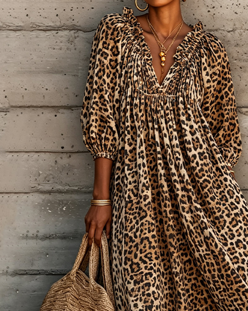 Marissa | Leopard Print V-Neck Maxi Dress for Women