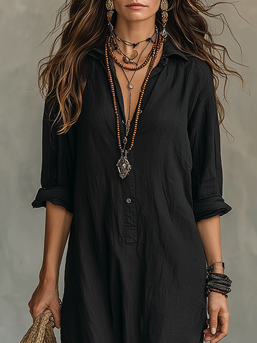 Naomi | Button-Front Bohemian Maxi Dress for Women
