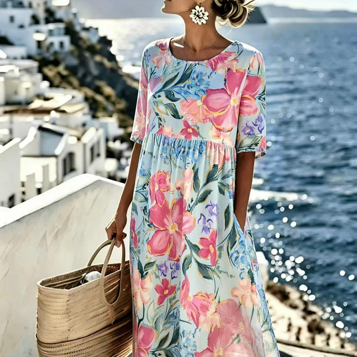 Evie | Elegant Floral Summer Midi Dress for Women