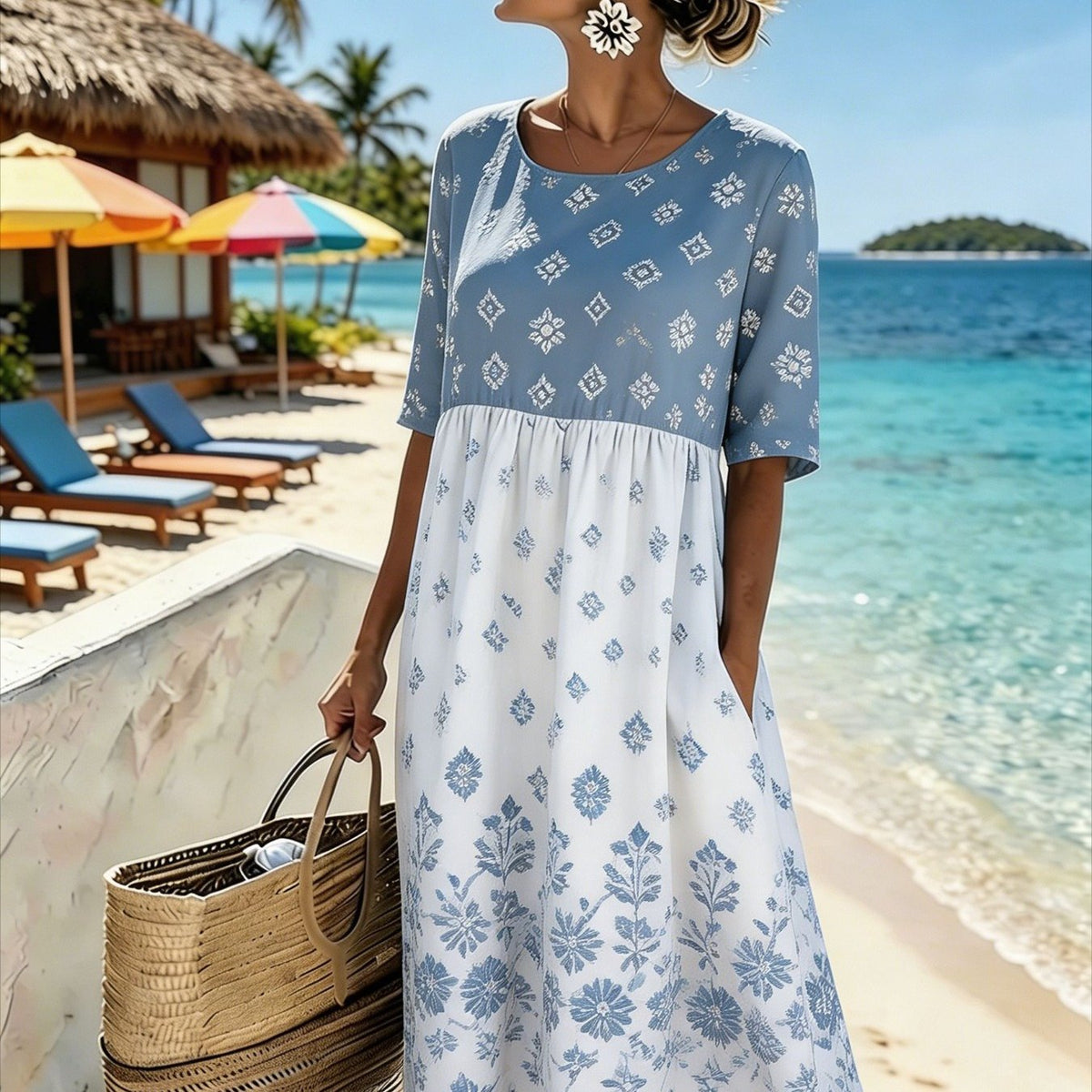 Skye | Coastal Breeze Floral Midi Dress for Women