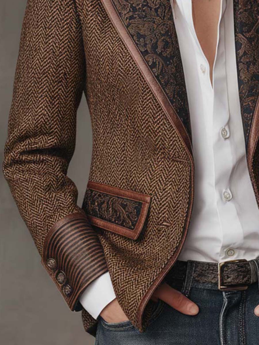 Elara | Herringbone Print Panel Blazer for Women