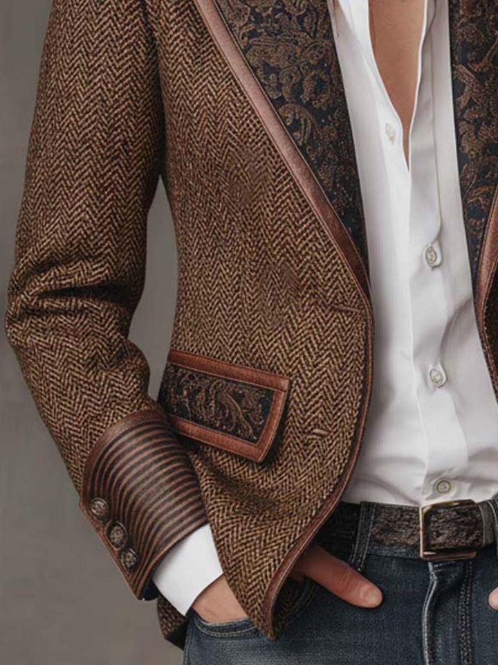 Elara | Herringbone Print Panel Blazer for Women