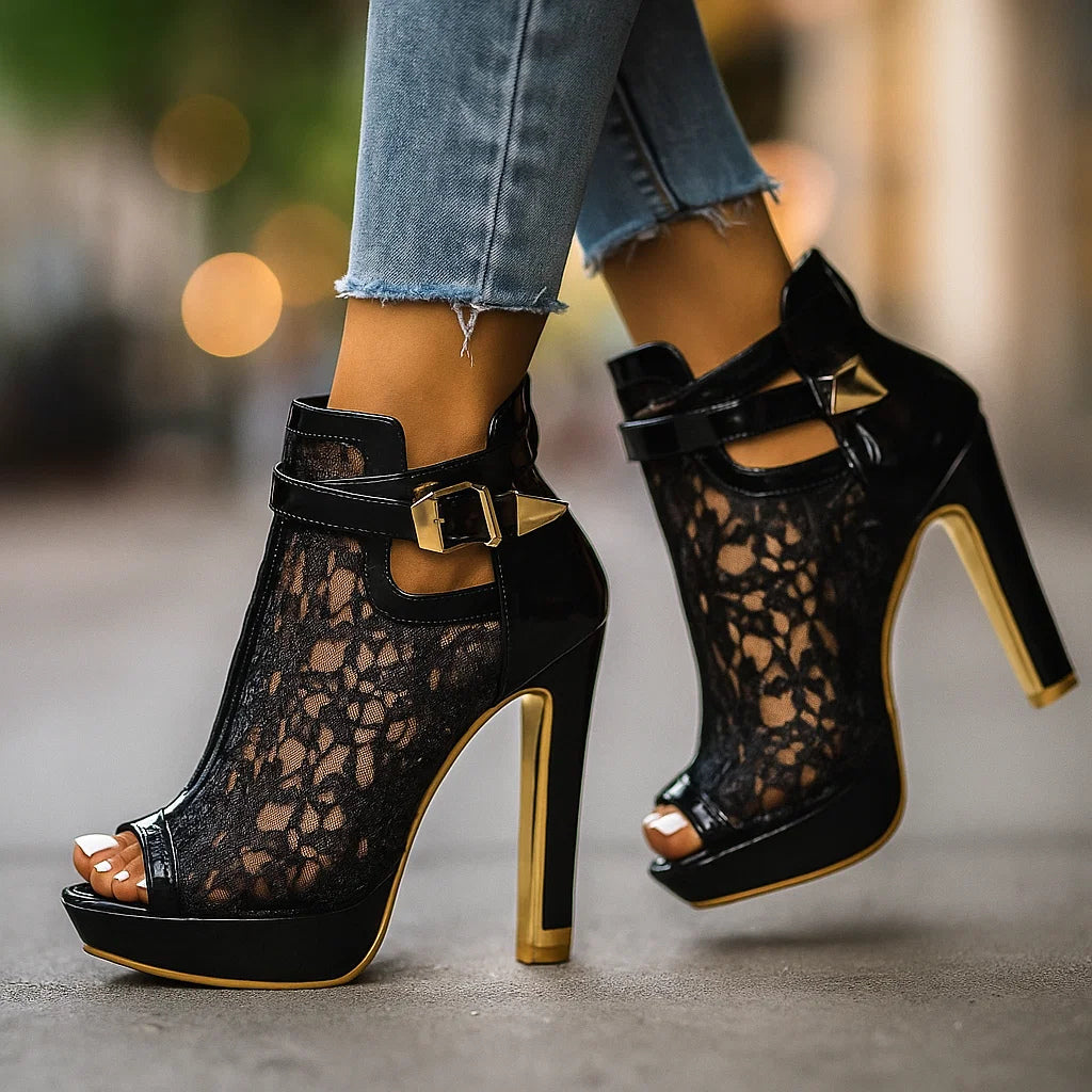 Liliana | Floral Lace Peep-Toe High Heels for Women