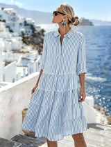 Marina | Coastal Stripe Tiered Shirt Dress for Women