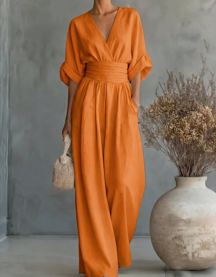 Elise | Deep V-Neck Wide-Leg Jumpsuit for Women
