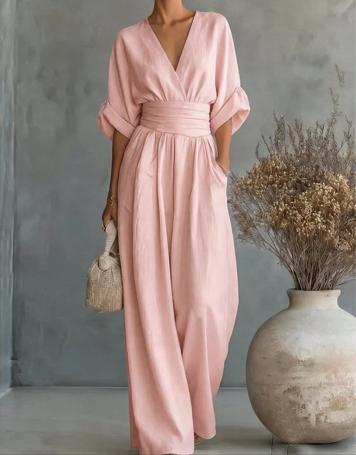 Elise | Deep V-Neck Wide-Leg Jumpsuit for Women