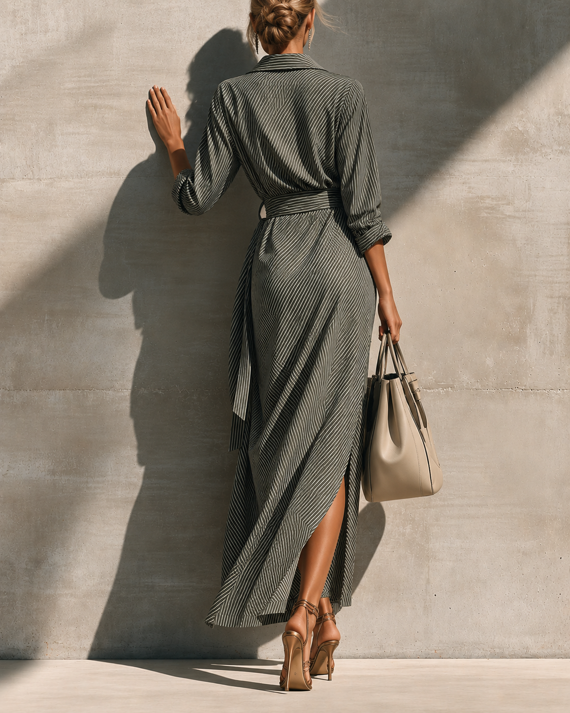 Blessie | Striped Long-Sleeve Shirt Maxi Dress