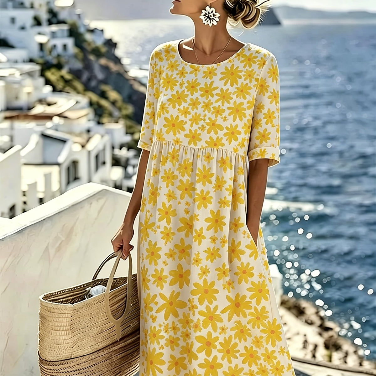 Evelyn | Sunshine Bloom Floral Midi Dress for Women