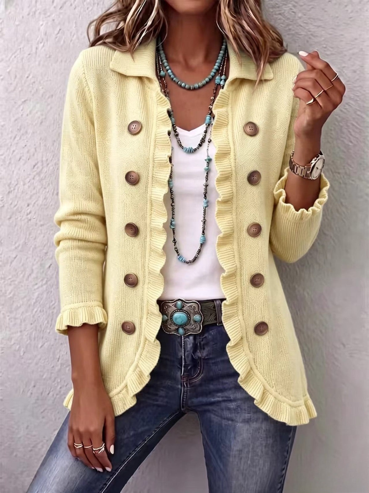 Lillian | Ribbed Knit Ruffle Jacket for Women